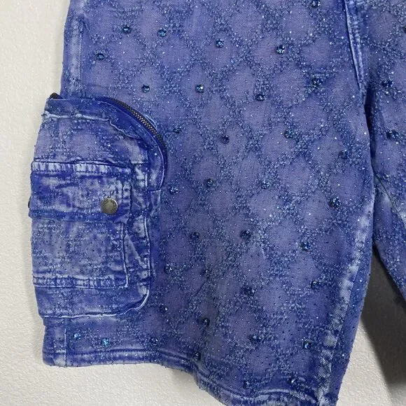 Vicious Authentic Denim Shorts Mens 36 Blue Embellished Cargo Studded Streetwear